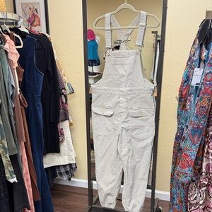 We The Free Cream Cotton Overalls with Adjustable Straps
